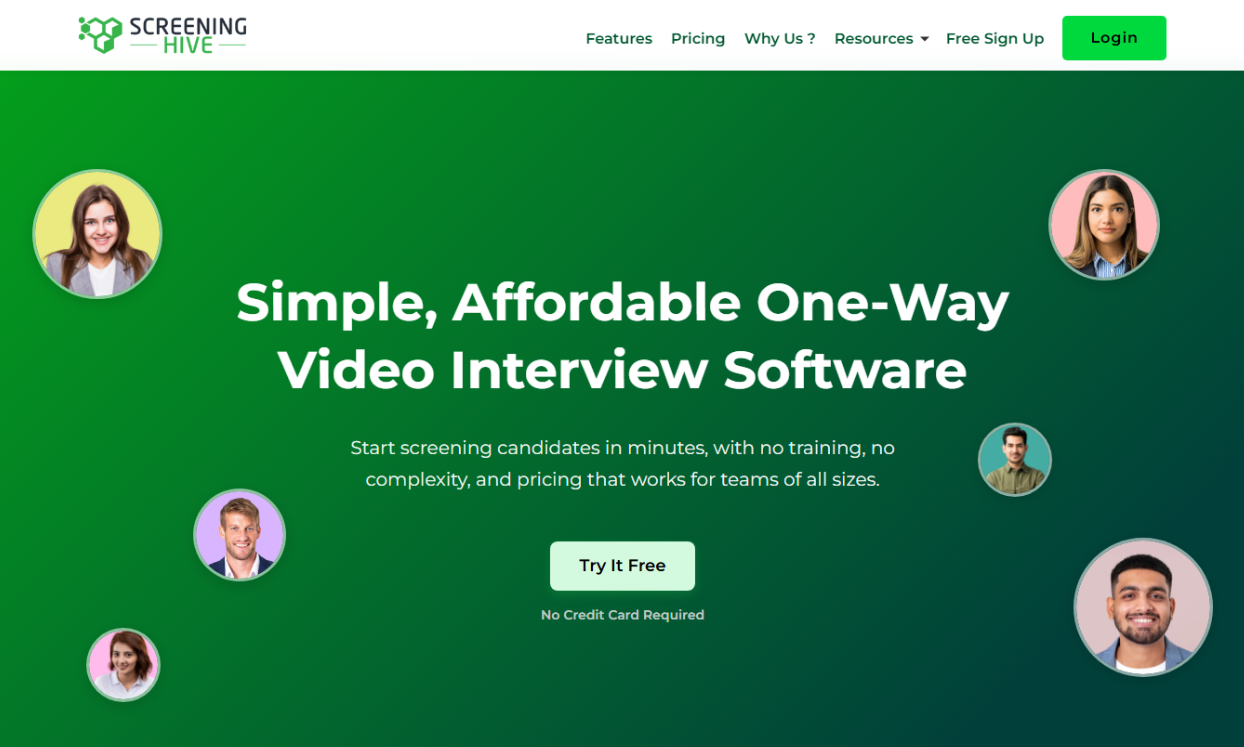 ScreeningHive one-way video interview platform interface