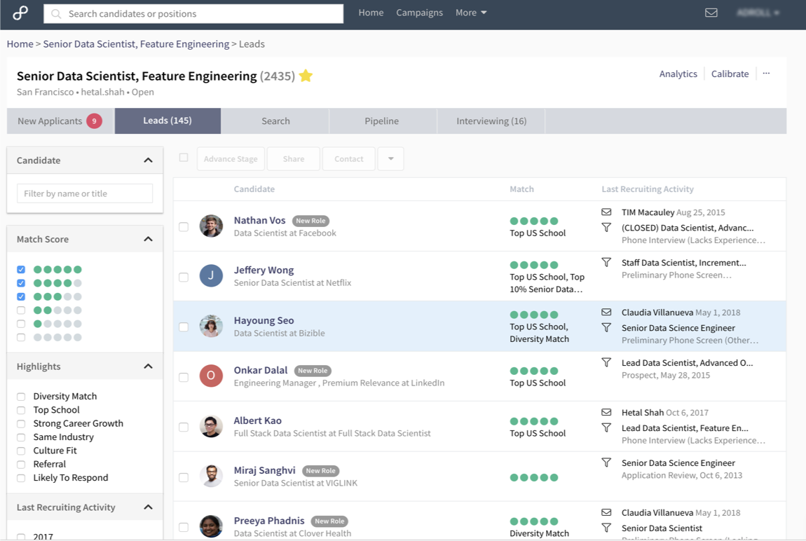 Eightfold AI talent intelligence dashboard for enterprise workforce planning