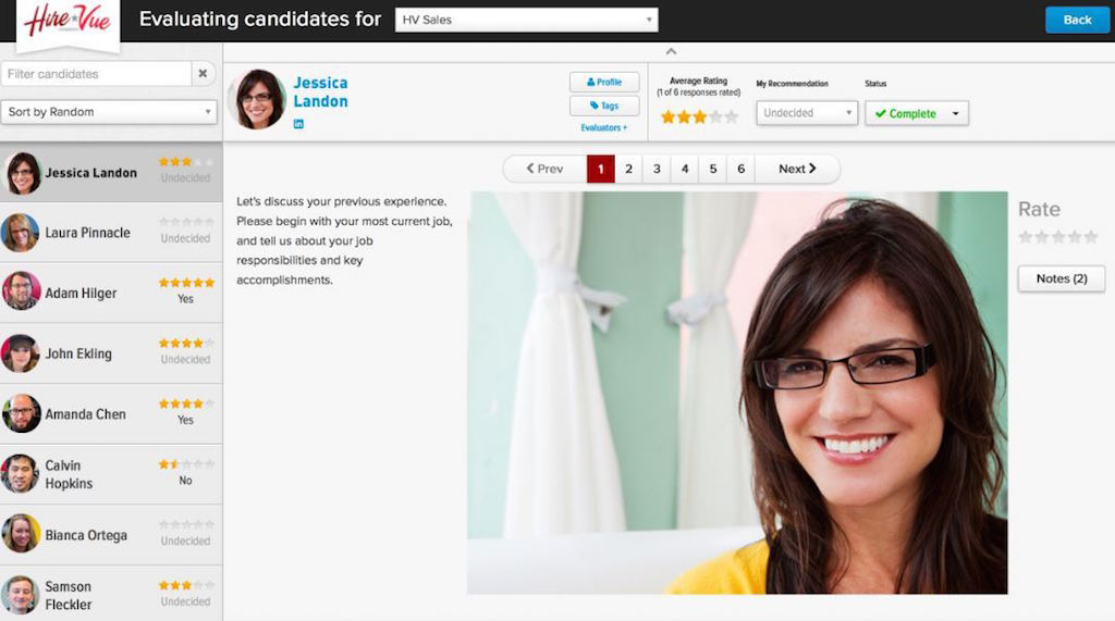 HireVue enterprise video interviewing platform interface