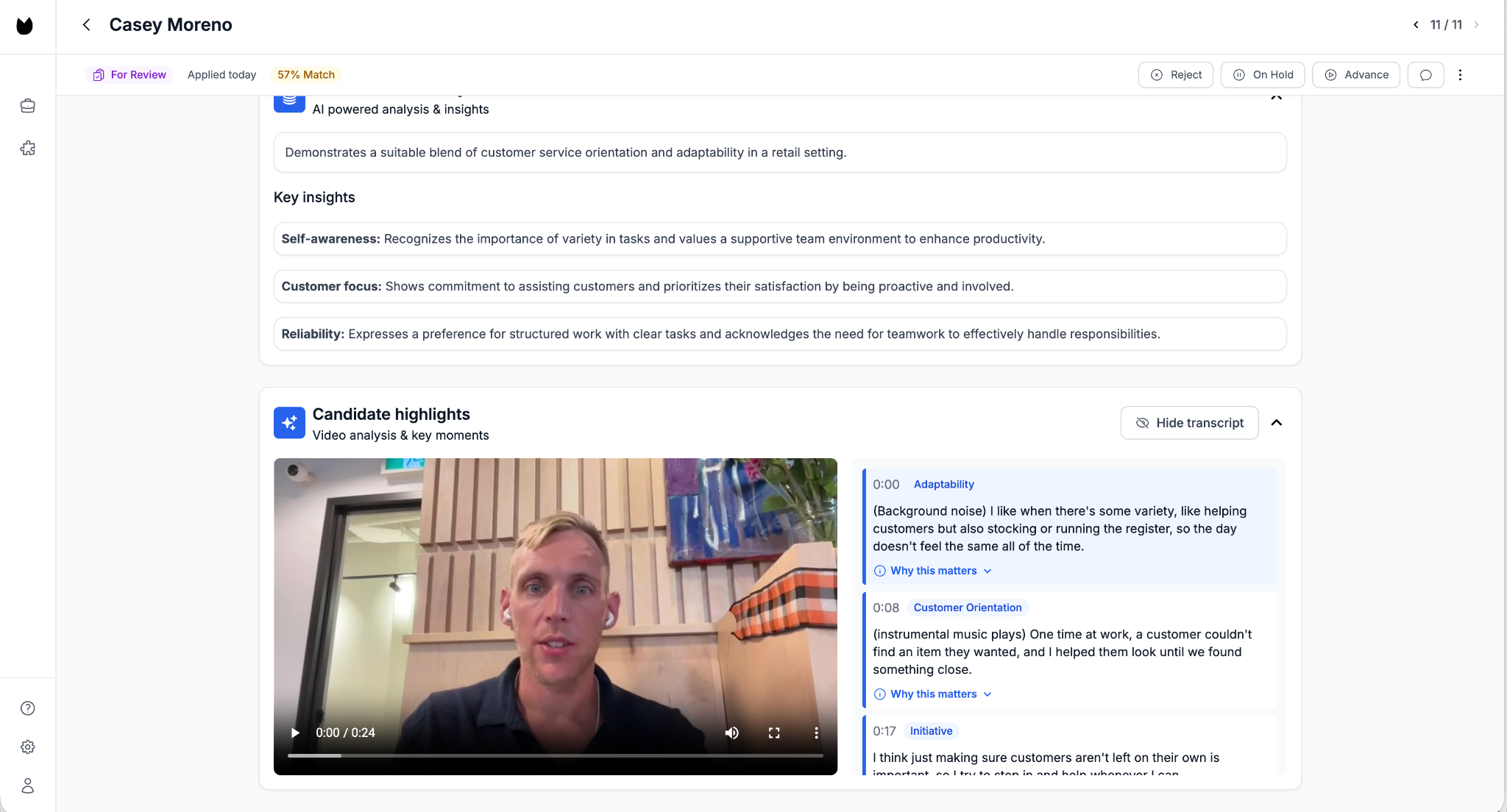 Truffle candidate screening platform with AI Match scores and Candidate Shorts